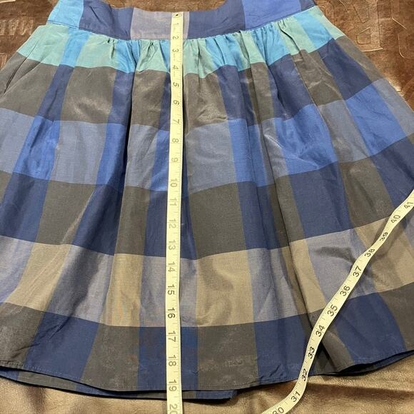 Lands‎ End Canvas Silk Blend Checkered Skirt Womens 0 Blue Grey Preppy School - Picture 15 of 15